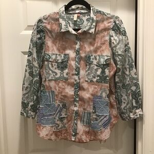 Pilcro Patch Work Puff Sleeve Blouse